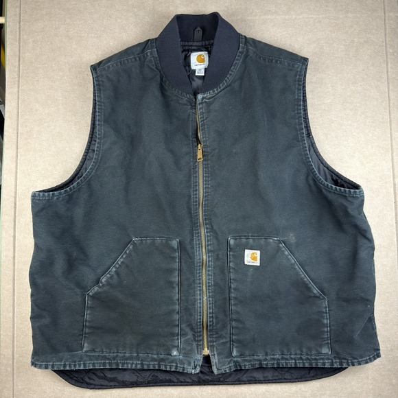 Carhartt Vest Mens 3XL Tall Black Full Zip Quilt Duck Canvas Heavy Duty Workwear - Picture 1 of 10